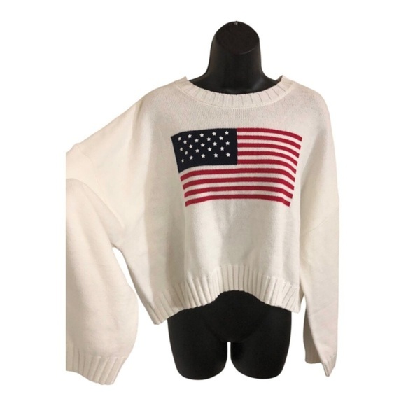 White crochet knit American flag patriotic Americana slouchy sweater size XL new - Picture 9 of 12
